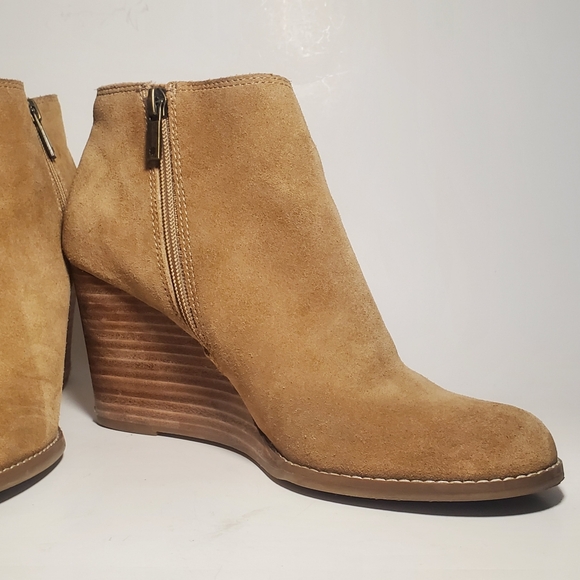 Lucky Brand Women's Bootie Yakeena Zip Wedge Honey Tan Oiled Suede Ankle Sz. 10 - Picture 5 of 14